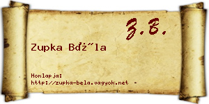 Zupka Béla névjegykártya